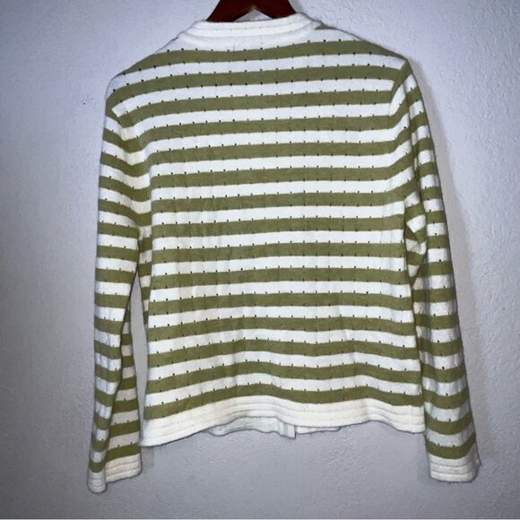 Women's Frenchy Green & White Striped Cardigan Sweater - Picture 6 of 10